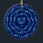 Hanukkah Festival of Lights Party Mandala Blue Ceramic Tree Decoration<br><div class="desc">Happy Hanukkah Festival of Lights Party Mandala navy blue colour decoration . Hanukkah Celebration - design for Home > Home Décor > Christmas Décor > Ornaments. Trendy design blue colour, traditional Chanukah symbols - wooden dreidels (spinning top), doughnuts, Hanukkiah - menorah - hanukkiah, candles, Blue star of David, Israeli flag...</div>