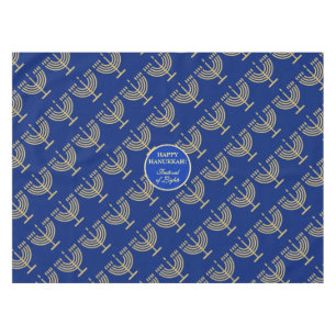 Hanukkah Festival Party Gold Menorah blue pattern Tablecloth