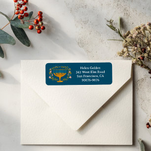 HANUKKAH Floral Wreath Menorah Return Address