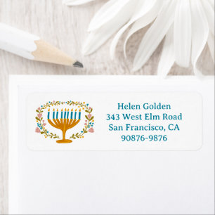 HANUKKAH Floral Wreath Menorah Return Address