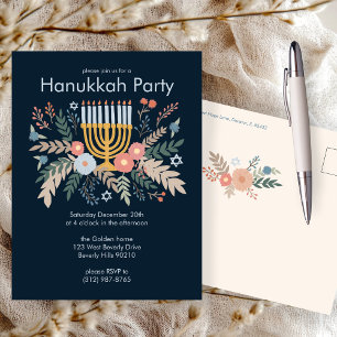Hanukkah Florals Hand-draw CUSTOM Party Invitation Postcard