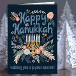 Hanukkah FLorals Hand-drawn Art CUSTOM  Holiday Card<br><div class="desc">Sweet drawing to wish someone happy holidays! Click "personalise" to change text on the inside and front. You can also change colours and fonts, everything is customisable! Also available in my shop in different colours and style, as postcards, flat cards, and as digital download to send instantly via email or...</div>