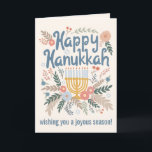Hanukkah FLorals Hand-drawn Art CUSTOM  Holiday Card<br><div class="desc">Sweet drawing to wish someone happy holidays! Click "personalise" to change text on the inside and front. You can also change colours and fonts, everything is customisable! Also available in my shop in different colours and style, as postcards, flat cards, and as digital download to send instantly via email or...</div>