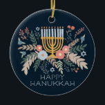 Hanukkah FLorals Hand-drawn Art CUSTOM PHOTO Ceramic Tree Decoration<br><div class="desc">Add your own photos and text! Click "personalise" to add your own photos and change the text on the front and back. You can also change colours and fonts, everything is customisable! Also available in my shop in different colours and style, as postcards, flat cards, and as digital download to...</div>