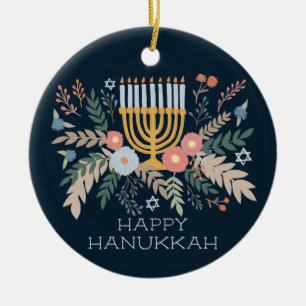 Hanukkah FLorals Hand-drawn Art CUSTOM PHOTO Ceramic Tree Decoration