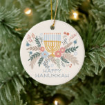 Hanukkah FLorals Hand-drawn Art CUSTOM PHOTO Ceramic Tree Decoration<br><div class="desc">Add your own photos and text! Click "personalise" to add your own photos and change the text on the front and back. You can also change colours and fonts, everything is customisable! Also available in my shop in different colours and style, as postcards, flat cards, and as digital download to...</div>