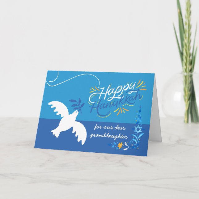 Hanukkah for Granddaughter Dove Olive Branch Card (Front)
