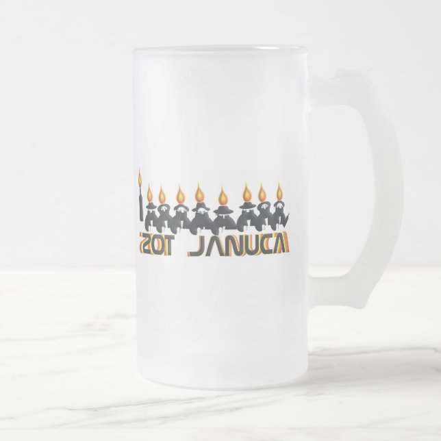 Hanukkah Frosted Glass Beer Mug (Right)