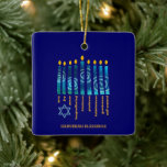 HANUKKAH Fruit of the Spirit Ceramic Ornament<br><div class="desc">Stylish HANUKKAH Fruit of the Spirit Ceramic Ornament with CUSTOMIZABLE TEXT, especially designed with the candles of Hanukkah and the nine-fold fruit of the Spirit of the Christian faith: love, joy, peace, longsuffering, kindness, goodness, faithfulness, self-control. At the bottom left corner is a simple Star of David. Personalise your text...</div>