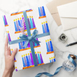 Hanukkah Fun Artsy Blue Boho Pattern Candles White Wrapping Paper<br><div class="desc">A playful, modern, artsy illustration of boho pattern candles in a menorah helps you usher in the holiday of Hanukkah. Assorted blue candles with colourful faux foil patterns overlay a white background. Feel the warmth and joy of the holiday season whenever you use this stunning, colourful Hanukkah wrapping paper. Matching...</div>
