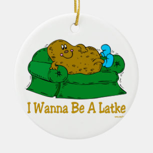 HANUKKAH FUNNY GIFTS 'I WANT TO BE A LATKE' CERAMIC TREE DECORATION