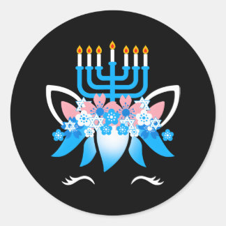 Hanukkah Funny Unicorn Face For Classic Round Sticker
