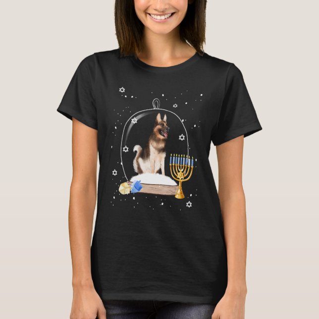 Hanukkah German Shepard Dog Snow Globe Pajama T-Shirt (Front)