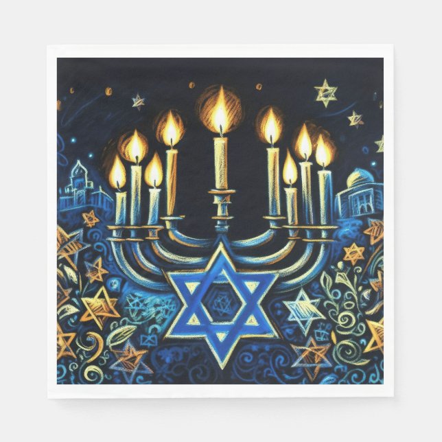Hanukkah Gift Menorah Pastel Drawing Napkin (Front)