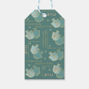 Hanukkah Gift Tags A Great Miracle Happened Turquo
