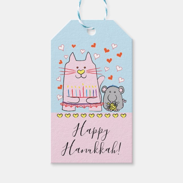 Hanukkah Gift Tags Cat and Mouse (Front)