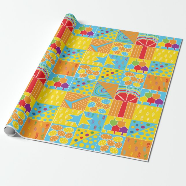 Hanukkah Gift Wrap "Hanukkah Squares 2" (Unrolled)