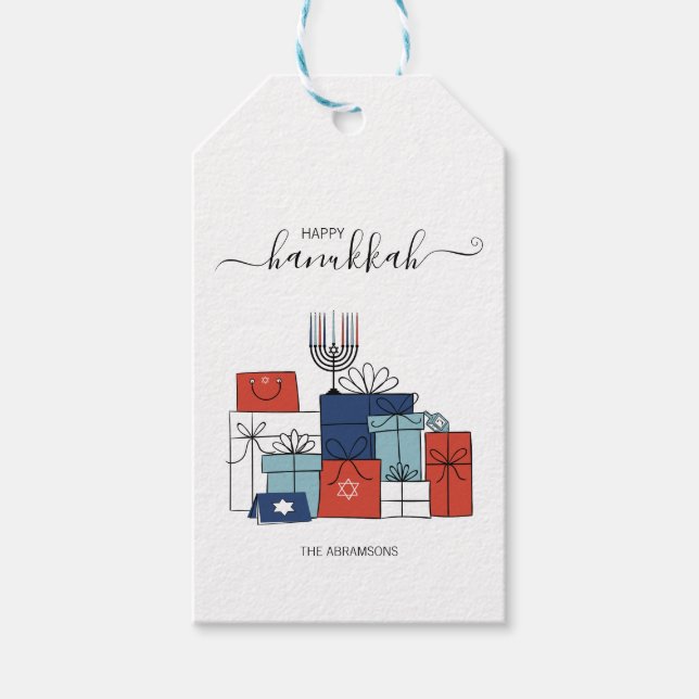 Hanukkah Gifts & Menorah Holiday Gift Tag (Front)