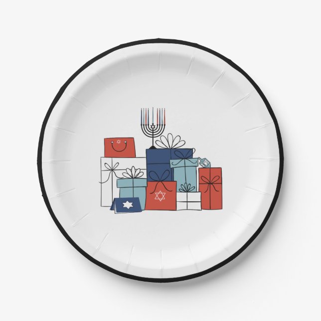 Hanukkah Gifts & Menorah Holiday Paper Plate (Front)