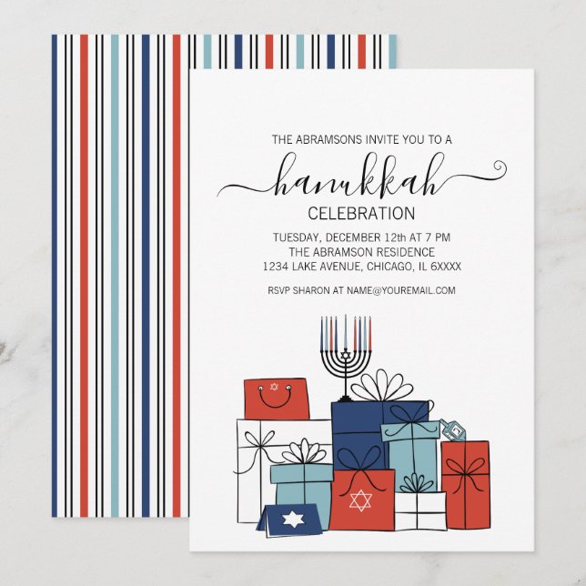 Hanukkah Gifts & Menorah Holiday Party Invitation (Front/Back)