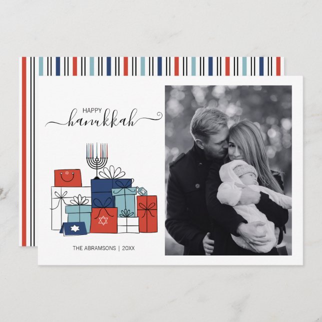 Hanukkah Gifts & Menorah Holiday Photo Card (Front/Back)