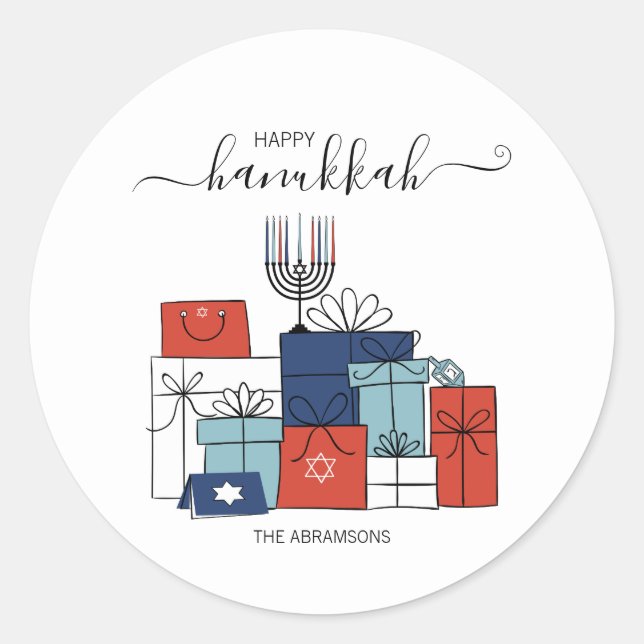 Hanukkah Gifts & Menorah Holiday Sticker (Front)