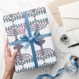 Hanukkah glam menorah hanukkiah wrapping paper