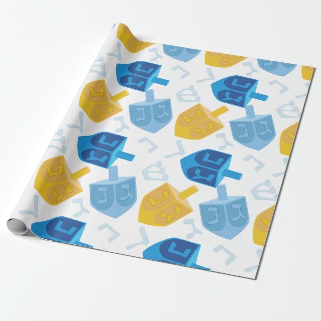 Hanukkah Glee Dreidel Wrapping Paper (Unrolled)