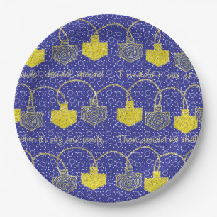 Hanukkah Glittery Dreidels Paper Plate