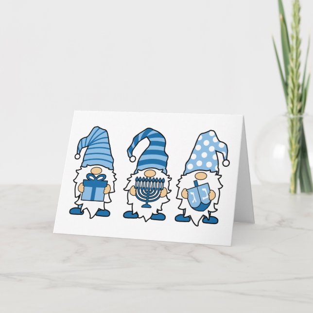 Hanukkah Gnomes Trio Greeting Card (Front)