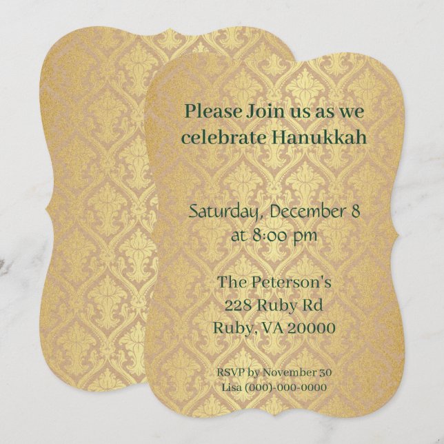 Hanukkah Gold and Emerald green Invitation (Front/Back)