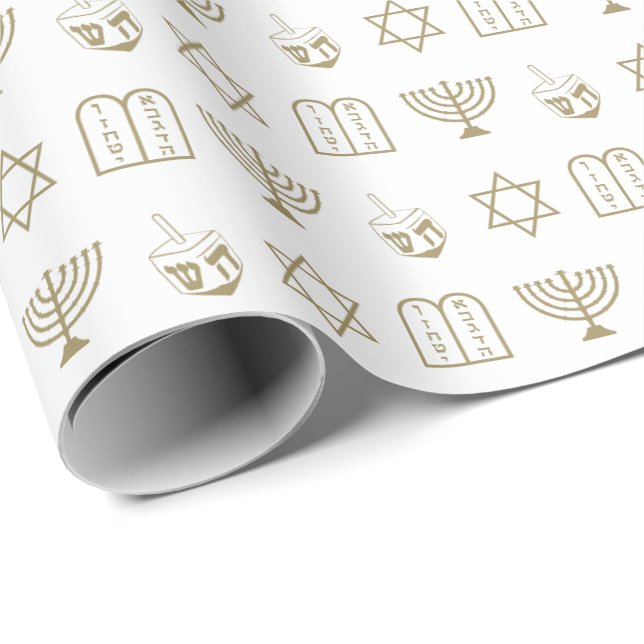 Hanukkah gold and white jewish holiday pattern wrapping paper (Roll Corner)
