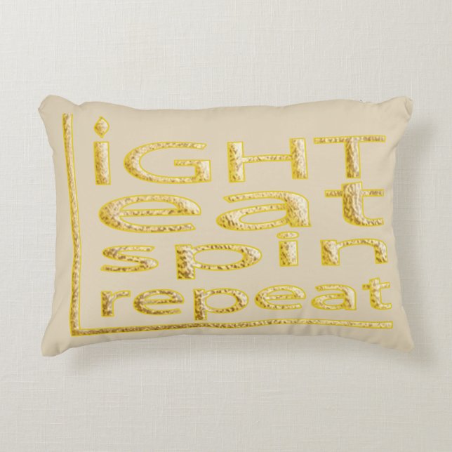 Hanukkah Gold/Cream Pillow "Light Eat Spin Repeat" (Front)