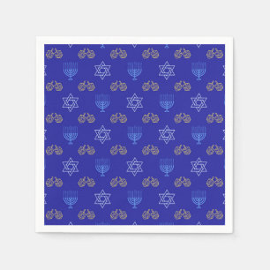 Hanukkah Gold Dreidel Star of David Menorah Napkin