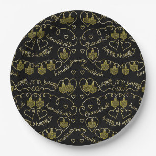 Hanukkah Gold Dreidels Paper Plate