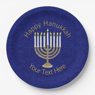 Hanukkah Gold Menorah Elegant Chanukah Party Paper Plate