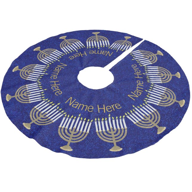 Hanukkah Gold Menorah Family Chrismukkah Brushed Polyester Tree Skirt (Angled)