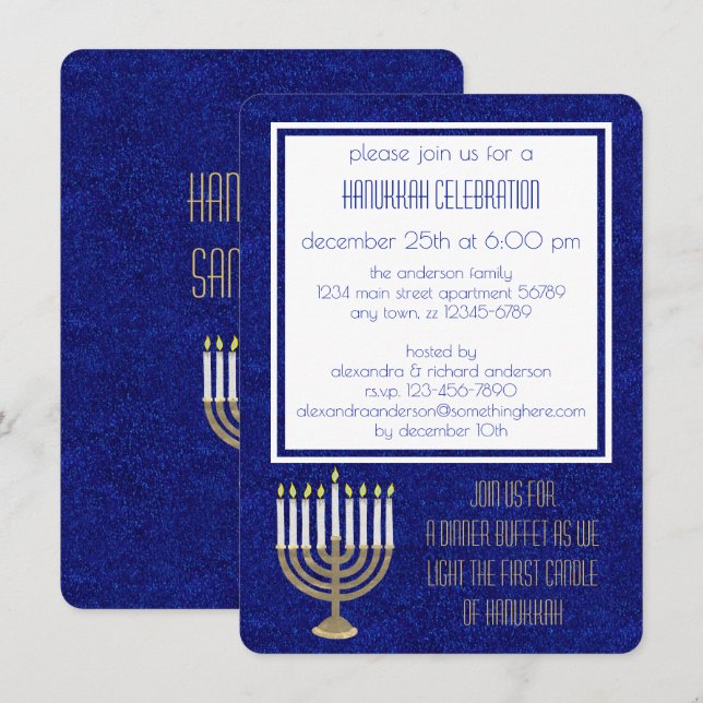 Hanukkah Gold Menorah Hanukkah Sameach Dinner Invitation (Front/Back)