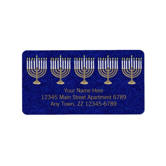 Hanukkah Gold Menorah On Blue Elegant Holiday Address Label