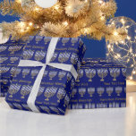 Hanukkah Gold Menorah Pattern Personalise This Wrapping Paper<br><div class="desc">Unwrap eight nights of Hanukkah fun with this classic Menorah [Hanukiah] pattern wrapping paper. Rows of gold and white Menorahs in two sizes are sprinkled in between with your custom text in a gold colour on the rich dark blue background. Hanukkah Blessings can be changed to Happy Chanukah if you...</div>