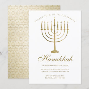 Hanukkah Gold Menorah Star of David Celebration Invitation