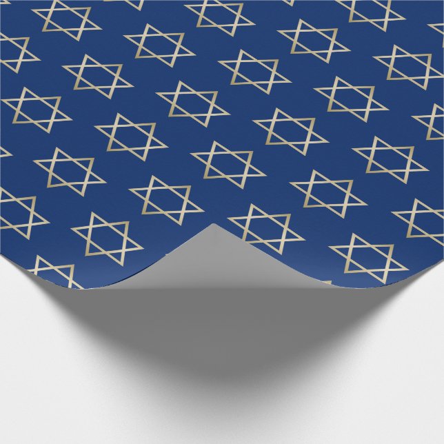 Hanukkah Gold Star of David on Blue Pattern Wrapping Paper (Corner)