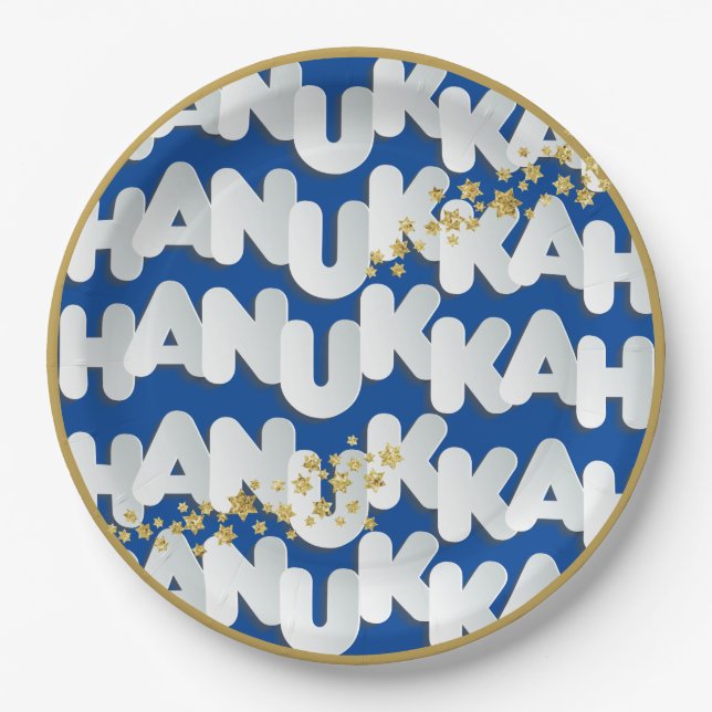 Hanukkah Gold Stars Paper Plate (Front)