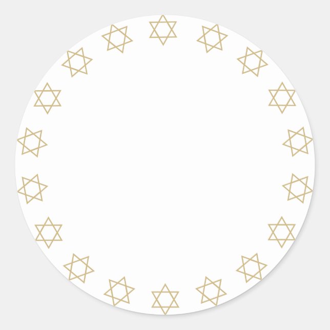 Hanukkah gold white Stars of David border blank Classic Round Sticker (Front)
