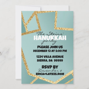 Hanukkah Golden Dreidels Turquoise Invitation