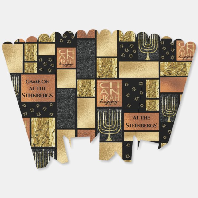 Hanukkah Golden Montage Favour Boxes (Unfolded)