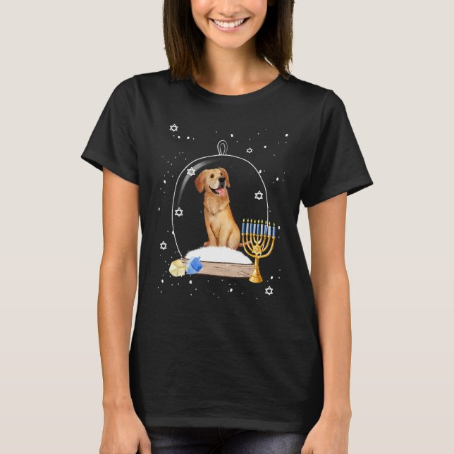 Hanukkah Golden Retriever Dog Snow Globe Pajama T-Shirt (Front)