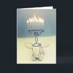 Hanukkah Greeting Card - Aldo a Rabbit and Menorah<br><div class="desc">Celebrate Hanukkah with Aldo, the bunny with a sense of humour. This rabbit loves to put stuff on his head. This Menorah is his favourite. Now he's celebrating the Festival of Lights in style with this holiday ornament! The Menorah stands for light, wisdom, and Divine inspiration. Aldo is a Perfect...</div>