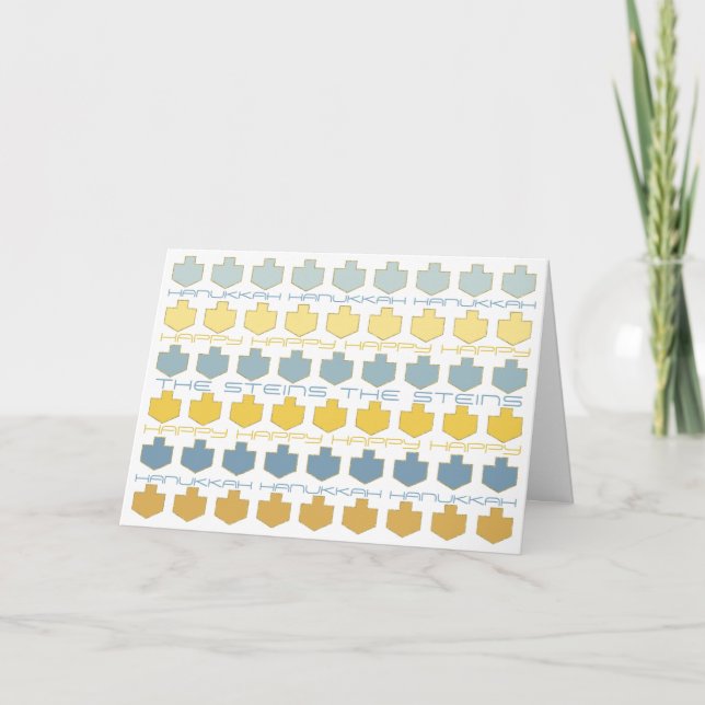 Hanukkah Greeting Card "Blue/Gold Dreidels" (Front)