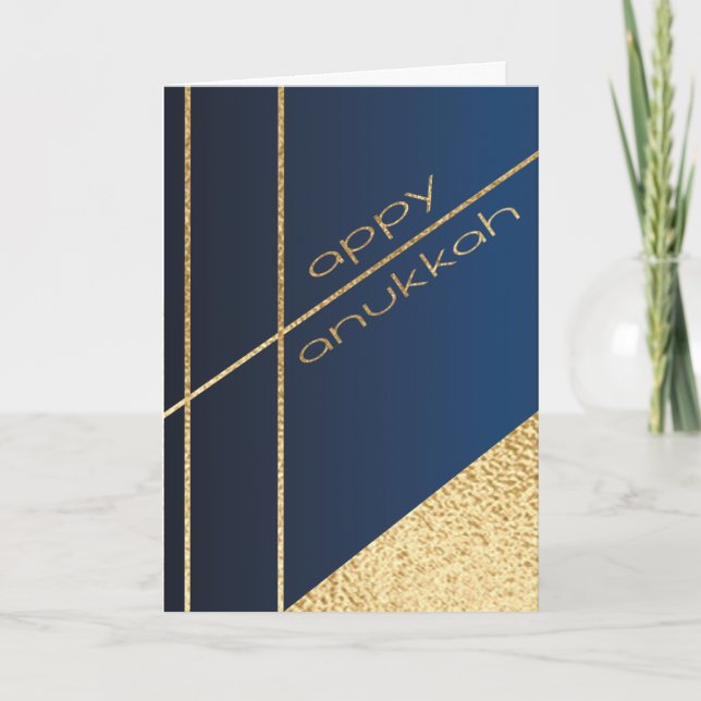 Hanukkah Greeting Card Elegant Navy N Gold (Front)